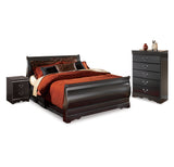 Huey Vineyard Black Full Sleigh Bed, Chest and 2 Nightstands from Ashley Furniture - Luna Furniture
