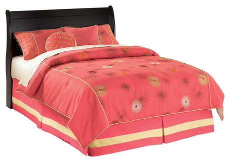 Huey Vineyard Full Sleigh Headboard Bed with Mirrored Dresser in Black from Ashley Furniture - Luna Furniture