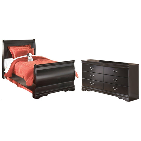 Huey Vineyard Twin Sleigh Bed with Dresser in Black from Ashley Furniture - Luna Furniture
