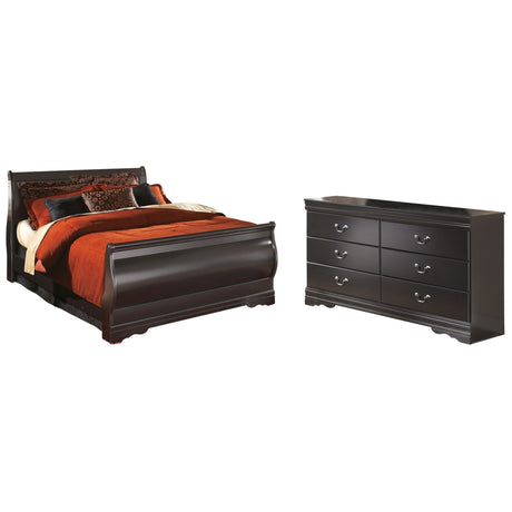 Huey Vineyard Full Sleigh Bed with Dresser in Black from Ashley Furniture - Luna Furniture