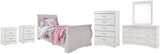 Anarasia Twin Sleigh Bed with Mirrored Dresser, Chest and 2 Nightstands in White from Ashley - Luna Furniture