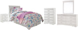 Anarasia Twin Sleigh Headboard Bed with Mirrored Dresser, Chest and Nightstand in White from Ashley Furniture - Luna Furniture