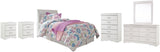 Anarasia Twin Sleigh Headboard Bed with Mirrored Dresser, Chest and 2 Nightstands in White from Ashley Furniture - Luna Furniture
