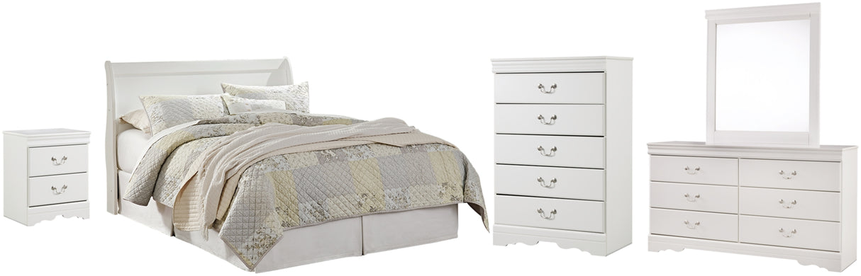 Anarasia Queen Sleigh Headboard Bed with Mirrored Dresser, Chest and Nightstand in White from Ashley Furniture - Luna Furniture