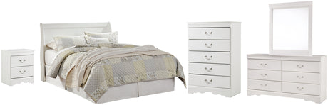 Anarasia Queen Sleigh Headboard Bed with Mirrored Dresser, Chest and Nightstand in White from Ashley Furniture - Luna Furniture