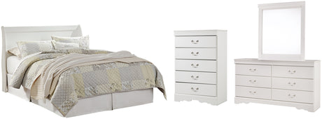 Anarasia White Queen Sleigh Headboard Bed with Mirrored Dresser and Chest from Ashley - Luna Furniture