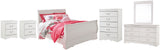 Anarasia Full Sleigh Bed with Mirrored Dresser, Chest and 2 Nightstands in White from Ashley - Luna Furniture