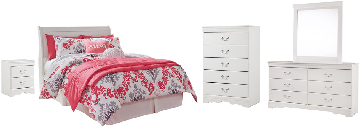 Anarasia White Full Sleigh Headboard Bed with Mirrored Dresser, Chest and Nightstand from Ashley Furniture - Luna Furniture