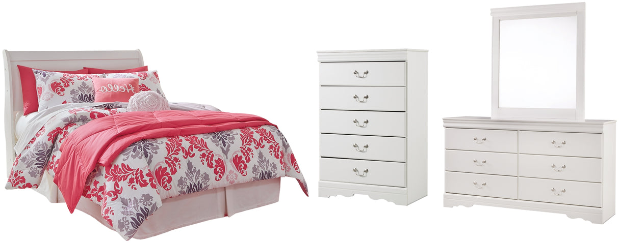 Anarasia White Full Sleigh Headboard Bed with Mirrored Dresser and Chest from Ashley Furniture - Luna Furniture