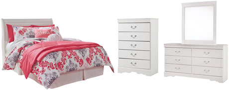 Anarasia White Full Sleigh Headboard Bed with Mirrored Dresser and Chest from Ashley - Luna Furniture