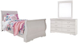 Anarasia Twin Sleigh Bed with Mirrored Dresser in White from Ashley Furniture - Luna Furniture