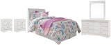 Anarasia White Twin Sleigh Headboard Bed with Mirrored Dresser and 2 Nightstands from Ashley Furniture - Luna Furniture