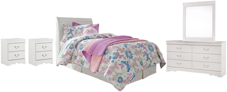 Anarasia White Twin Sleigh Headboard Bed with Mirrored Dresser and 2 Nightstands from Ashley - Luna Furniture