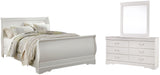 Anarasia Queen Sleigh Bed with Mirrored Dresser in White from Ashley Furniture - Luna Furniture