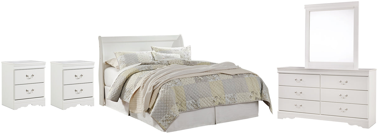 Anarasia White Queen Sleigh Headboard Bed with Mirrored Dresser and 2 Nightstands from Ashley Furniture - Luna Furniture