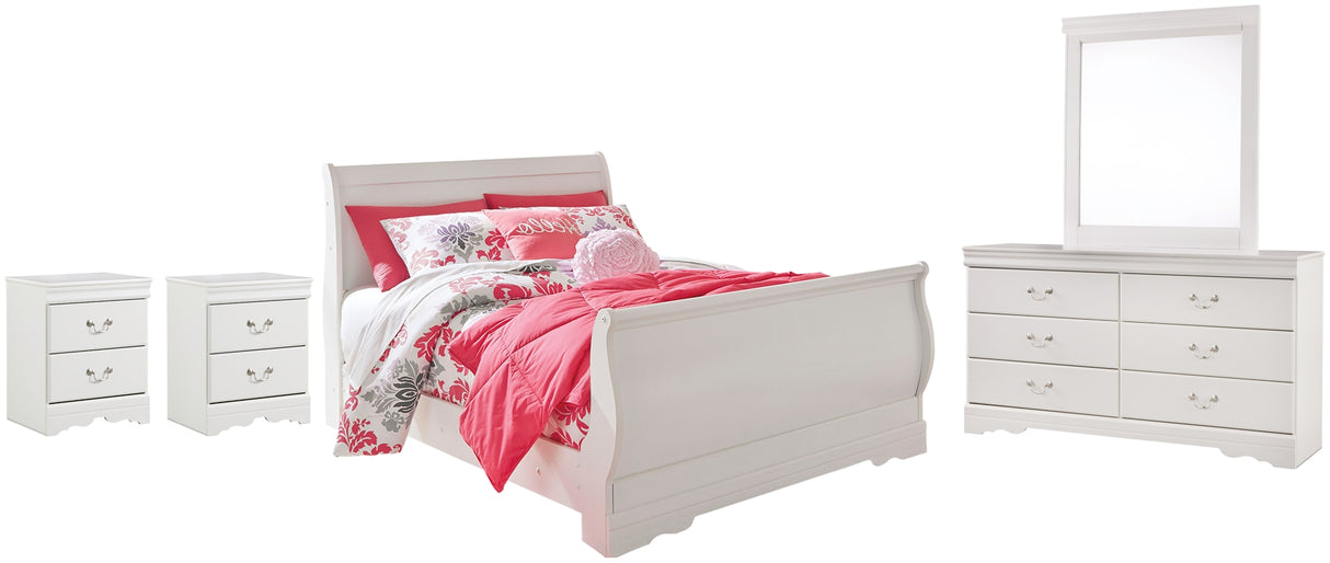 Anarasia White Full Sleigh Bed with Mirrored Dresser and 2 Nightstands from Ashley Furniture - Luna Furniture