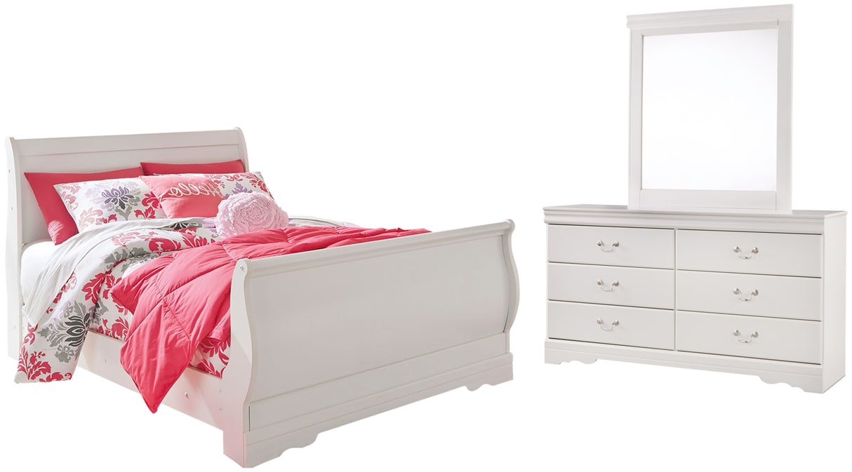 Anarasia Full Sleigh Bed with Mirrored Dresser in White from Ashley Furniture - Luna Furniture