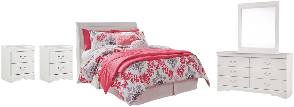 Anarasia White Full Sleigh Headboard Bed with Mirrored Dresser and 2 Nightstands from Ashley Furniture - Luna Furniture
