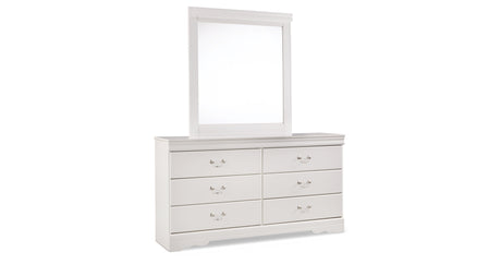 Anarasia Full Sleigh Bed with Mirrored Dresser, Chest and 2 Nightstands in White from Ashley Furniture - Luna Furniture