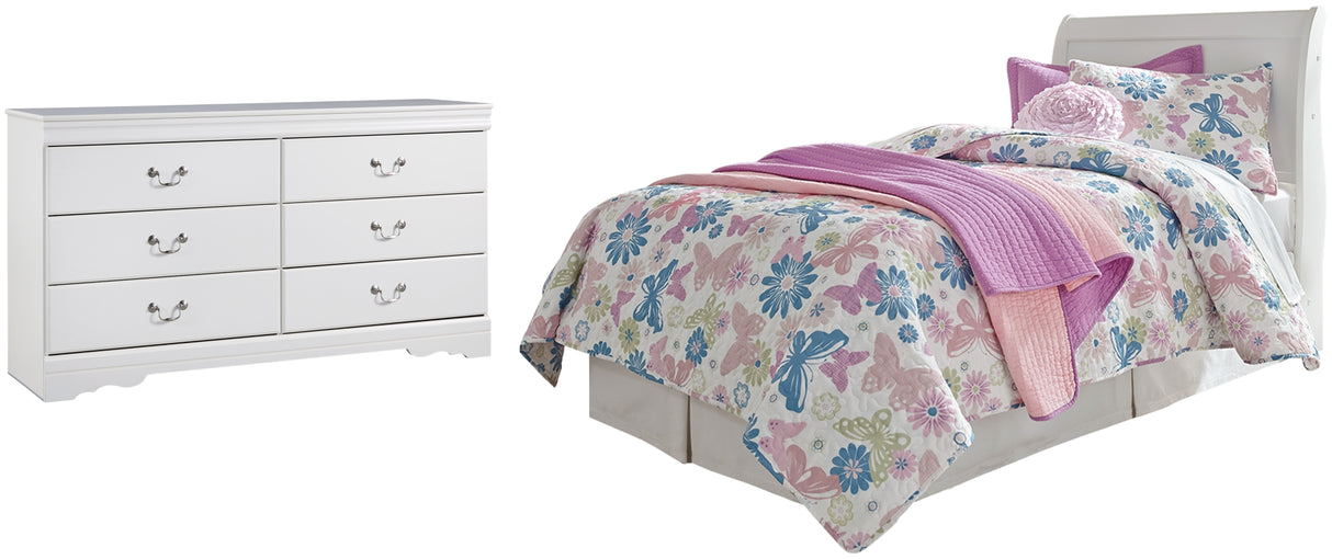 Anarasia White Twin Sleigh Headboard Bed with Dresser from Ashley Furniture - Luna Furniture