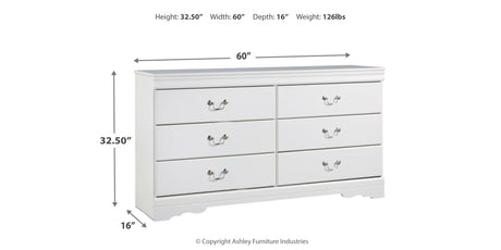 Anarasia White Full Sleigh Headboard Bed with Dresser from Ashley Furniture - Luna Furniture