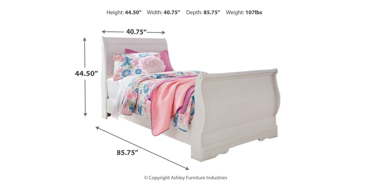 Anarasia White Twin Sleigh Bed with Mirrored Dresser, Chest and Nightstand from Ashley Furniture - Luna Furniture