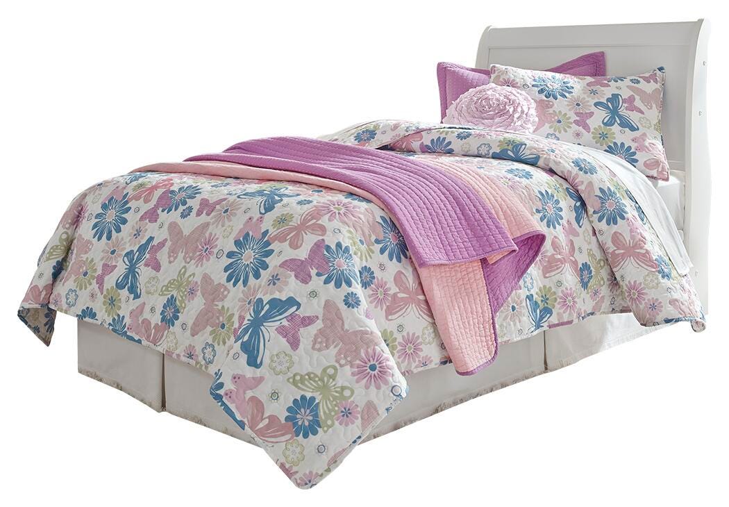 Anarasia Twin Sleigh Headboard Bed with Mirrored Dresser, Chest and Nightstand in White from Ashley Furniture - Luna Furniture