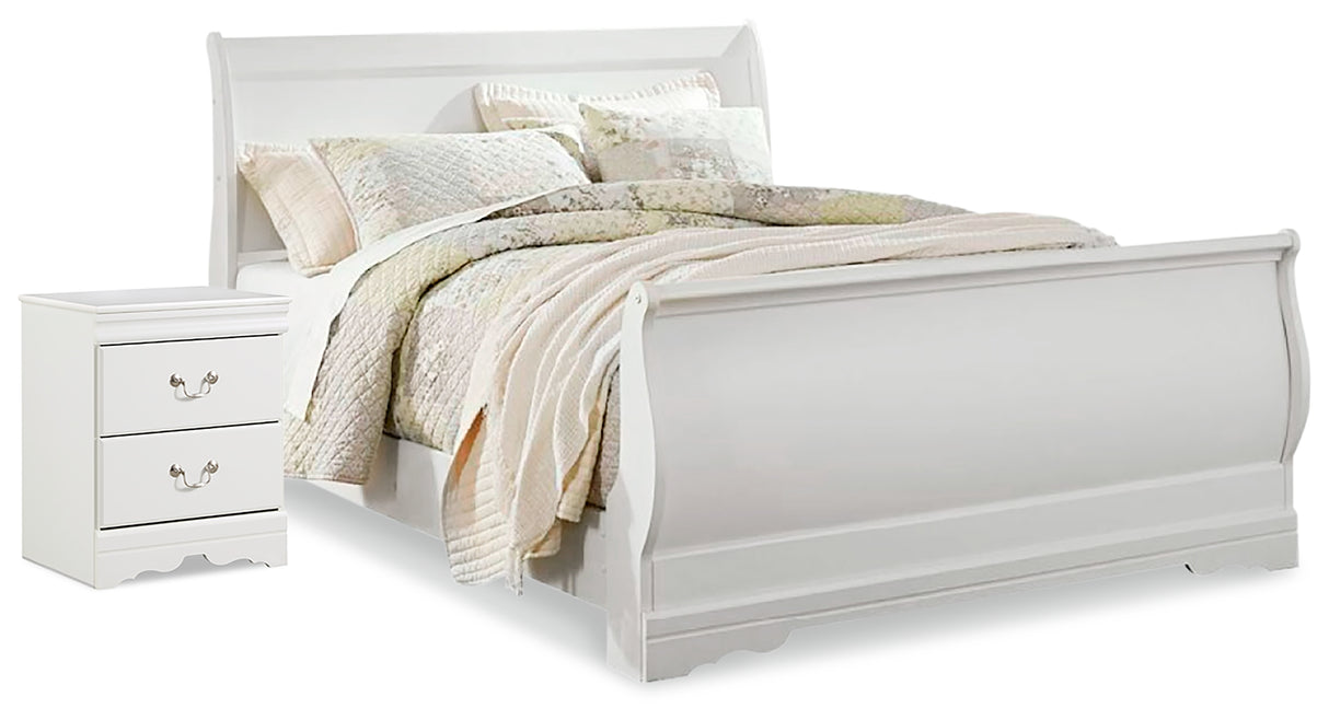 Anarasia White Queen Sleigh Bed and Nightstand from Ashley Furniture - Luna Furniture