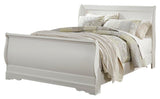 Anarasia Queen Sleigh Bed with Mirrored Dresser, Chest and 2 Nightstands in White from Ashley - Luna Furniture
