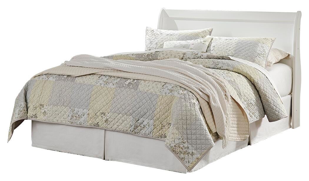 Anarasia Queen Sleigh Headboard Bed with Mirrored Dresser, Chest and 2 Nightstands in White from Ashley Furniture - Luna Furniture