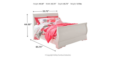 Anarasia White Full Sleigh Bed with Mirrored Dresser and 2 Nightstands from Ashley Furniture - Luna Furniture