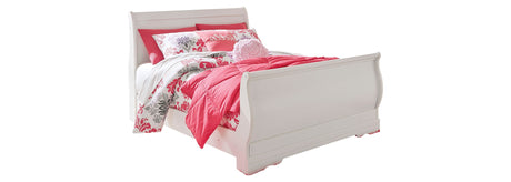 Anarasia Full Sleigh Bed with Mirrored Dresser, Chest and 2 Nightstands in White from Ashley Furniture - Luna Furniture