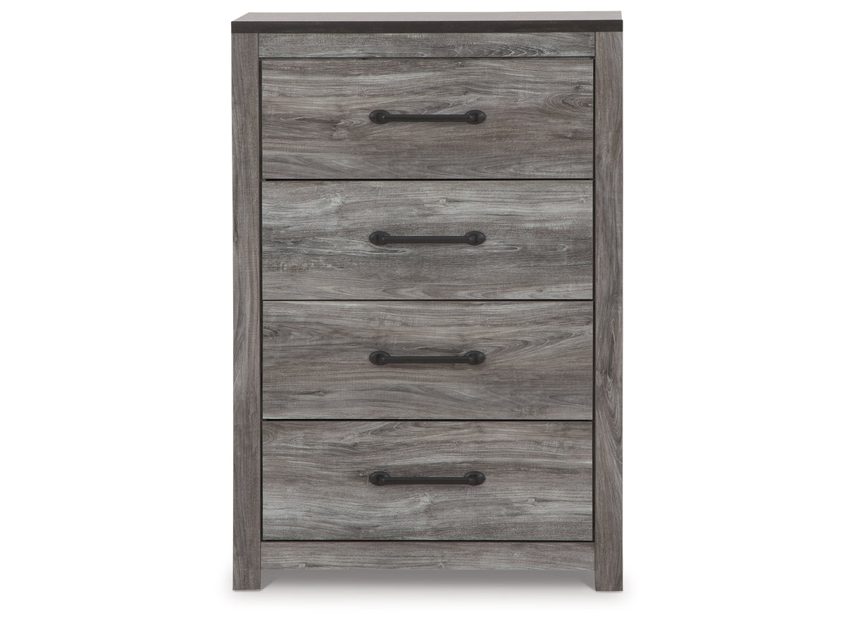 Bronyan King Panel Bed with Mirrored Dresser, Chest and 2 Nightstands in Dark Gray from Ashley Furniture - Luna Furniture