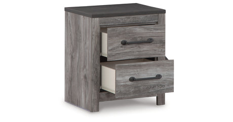 Bronyan King Panel Bed with Mirrored Dresser, Chest and 2 Nightstands in Dark Gray from Ashley - Luna Furniture