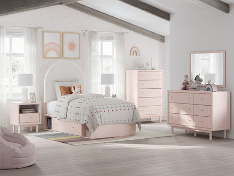 Wistenpine Blush Twin Upholstered Storage Platform Bed with 2 Drawers from Ashley - Luna Furniture