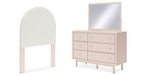 Wistenpine Twin Upholstered Panel Headboard with Mirrored Dresser in Blush from Ashley - Luna Furniture