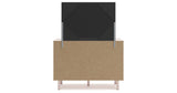 Wistenpine Twin Upholstered Panel Headboard with Mirrored Dresser, Chest and Nightstand in Blush from Ashley - Luna Furniture