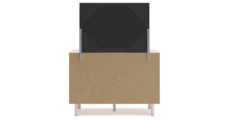 Wistenpine Full Upholstered Panel Headboard with Mirrored Dresser in Blush from Ashley - Luna Furniture