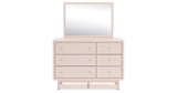 Wistenpine Twin Upholstered Panel Headboard with Mirrored Dresser and Chest in Blush from Ashley - Luna Furniture