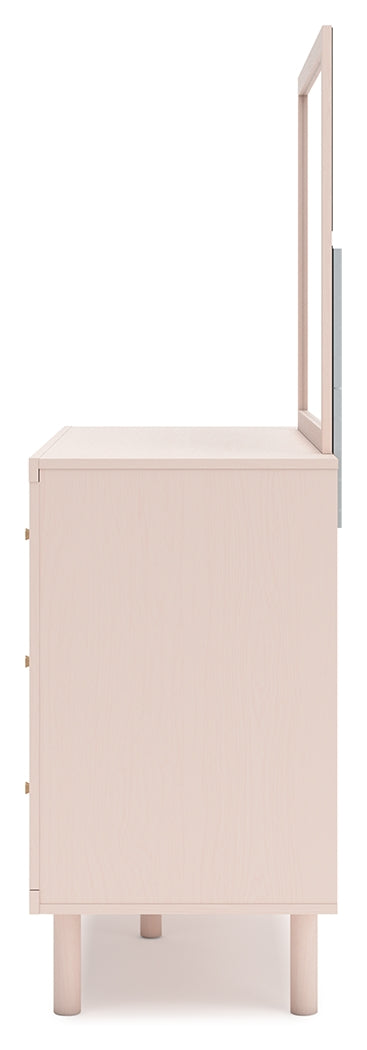 Wistenpine Blush Twin Upholstered Panel Headboard with Mirrored Dresser from Ashley Furniture - Luna Furniture