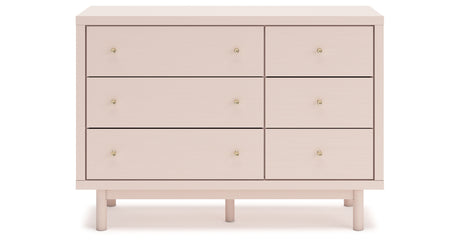 Wistenpine Full Upholstered Panel Headboard with Dresser in Blush from Ashley - Luna Furniture