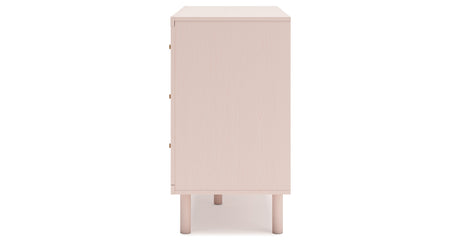 Wistenpine Full Upholstered Panel Headboard with Dresser and 2 Nightstands in Blush from Ashley - Luna Furniture
