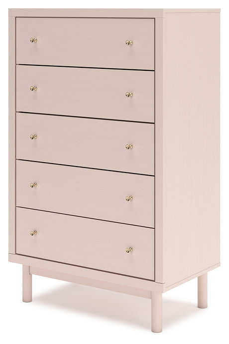 Wistenpine Full Upholstered Panel Headboard with Mirrored Dresser and Chest in Blush from Ashley - Luna Furniture