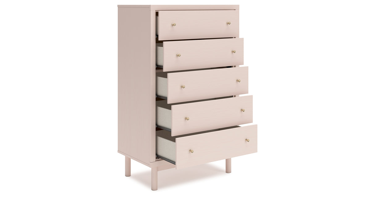 Wistenpine Twin Upholstered Panel Headboard with Mirrored Dresser and Chest in Blush from Ashley - Luna Furniture