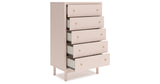 Wistenpine Full Upholstered Panel Headboard with Mirrored Dresser, Chest and 2 Nightstands in Blush from Ashley - Luna Furniture
