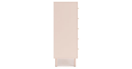 Wistenpine Twin Upholstered Panel Bed with Mirrored Dresser and Chest in Blush from Ashley - Luna Furniture