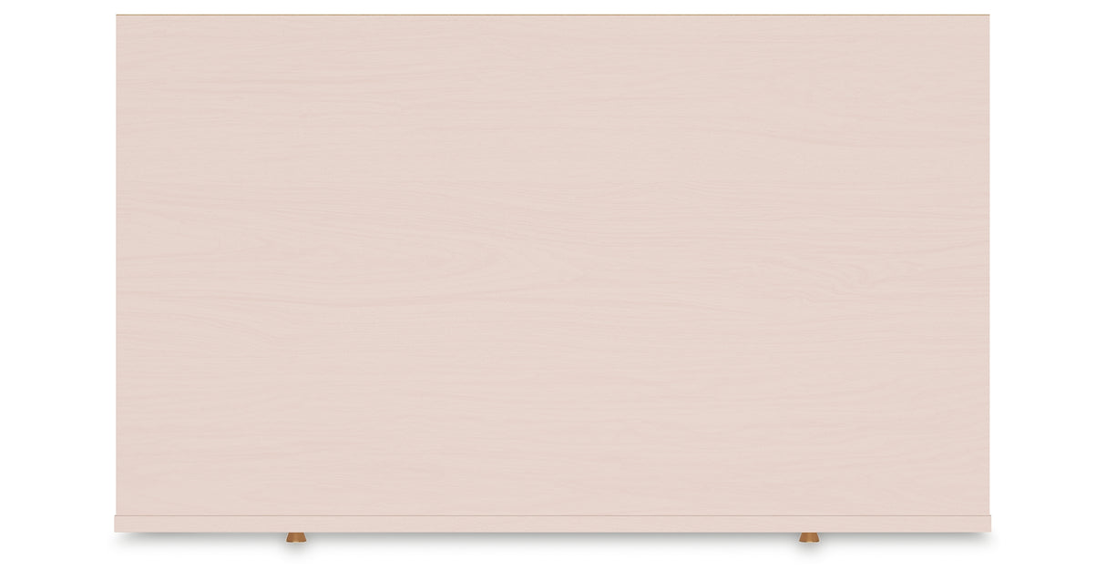 Wistenpine Twin Upholstered Panel Headboard with Mirrored Dresser, Chest and Nightstand in Blush from Ashley - Luna Furniture
