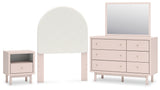 Wistenpine Twin Upholstered Panel Headboard with Mirrored Dresser and Nightstand in Blush from Ashley - Luna Furniture