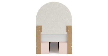 Wistenpine Twin Upholstered Panel Headboard with Mirrored Dresser, Chest and 2 Nightstands in Blush from Ashley Furniture - Luna Furniture