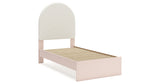 Wistenpine Twin Upholstered Panel Bed with Mirrored Dresser and Chest in Blush from Ashley - Luna Furniture